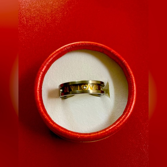 COPY - Titanium Spinner Matt finish GP engraved with CZ ONLY LOVE YOU. 14GP Siz… - Picture 1 of 6